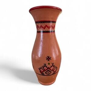 VTG Ukraine Pottery Earthenware 9" Vase Eclectic Boho Tribal Western Home Decor